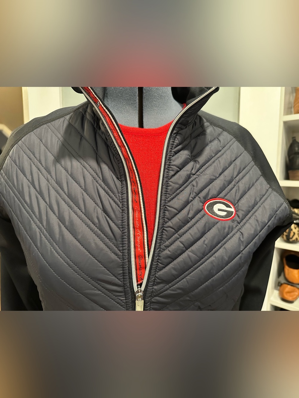 UGA Women’s Black Quilted Jacket with Georgia G Logo